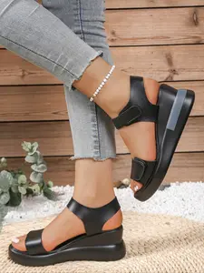 Women's Casual Peep Toe Wedge Sandals, Comfortable Summer Shoes, Stylish Low Heel Footwear, Perfect for Daily Wear, Ladies Fashion Sneakers