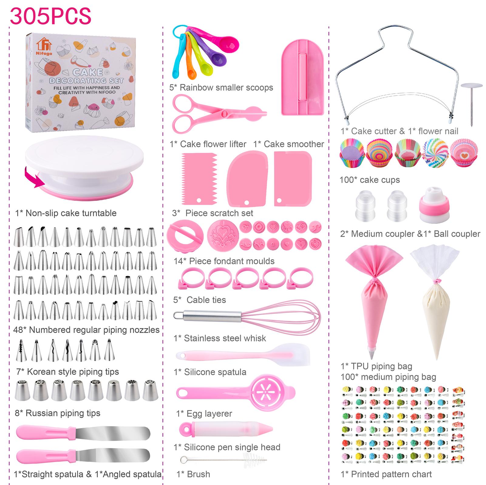 Multi Function Cake Decorating Tools 356pcs Kit With Stable Turntable Icing Tips Piping Bag For Beginners Food Grade Materials Fondant Cutters Cake Leveler Scraper Baking Essentials