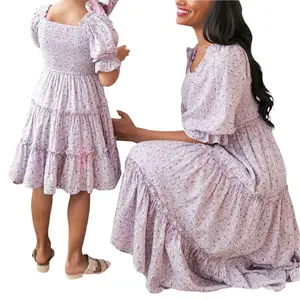 Mother & Daughter Family Matching Dress Baby Girls Rompers Floral Print Dress/Rompers Mommy and Me Summer Family Outfits