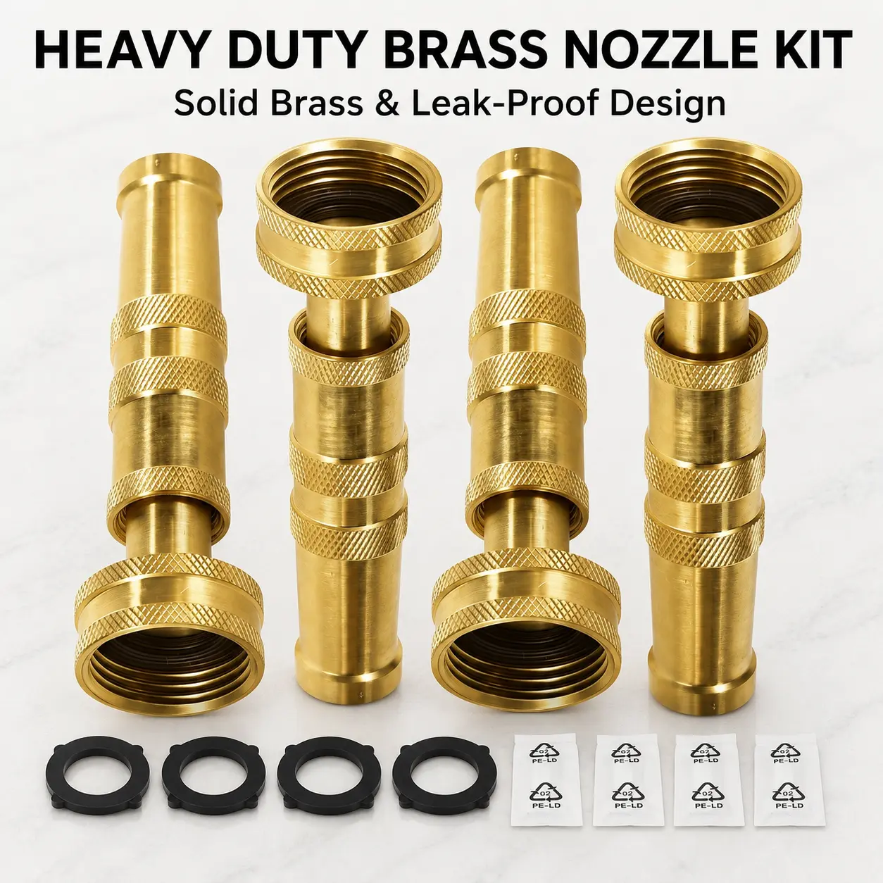 Brass High Pressure Hose Nozzle - Adjustable Water Flow Heavy Duty Metal Sprayer for Garden, Car Wash & Pet Bat