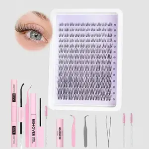 132 Pcs False Eyelashes Set, 8-16 Mm Mixed Length, Fluffy Natural Look, D Curl, Waterproof Glue Eyelash Tweezers Included, Perfect for Christmas Festival, Fluffy Eyelash Clusters