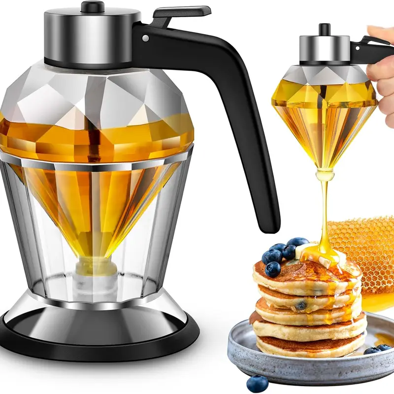 Honey Dispenser with Stand - 8 oz Clear Glass Jar with No-Drip Dipper & Flip Top Lid | Leak-Proof Kitchen Dispenser for Maple Syrup, Cooking Oil, Seasonings
