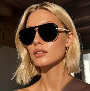 Aviation Sunglasses Women Brand Designer Pilot Sun Glasses Uv400 Simple Fashion Suitable Shades Gold Trim Black Frame Unisex Trendy Casual Aviator