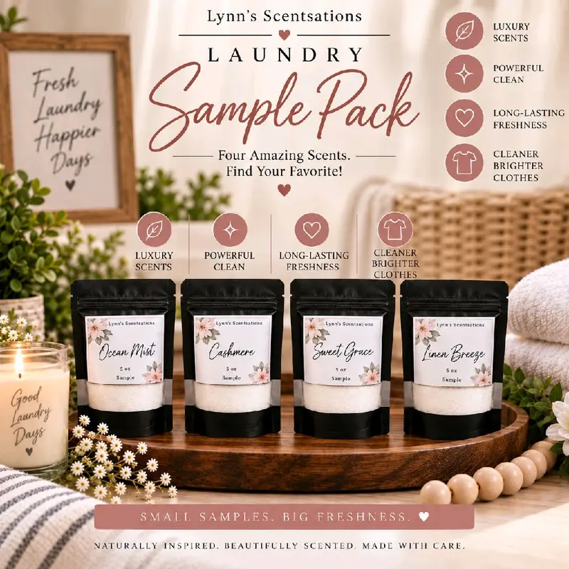 Sample Pack Laundry Detergent Powder - Versatile Cleaning Solution  Effective for Laundry. Try 4 different scents and see which one is your favorite.