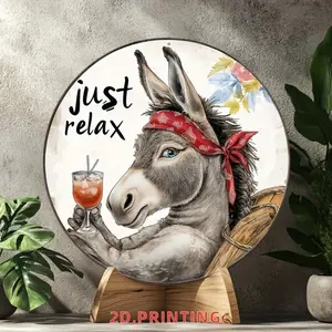 Donkey Drinking Vintage Aluminum Sign 2D Flat "Just Relax" Living Room/Office Decor Gift