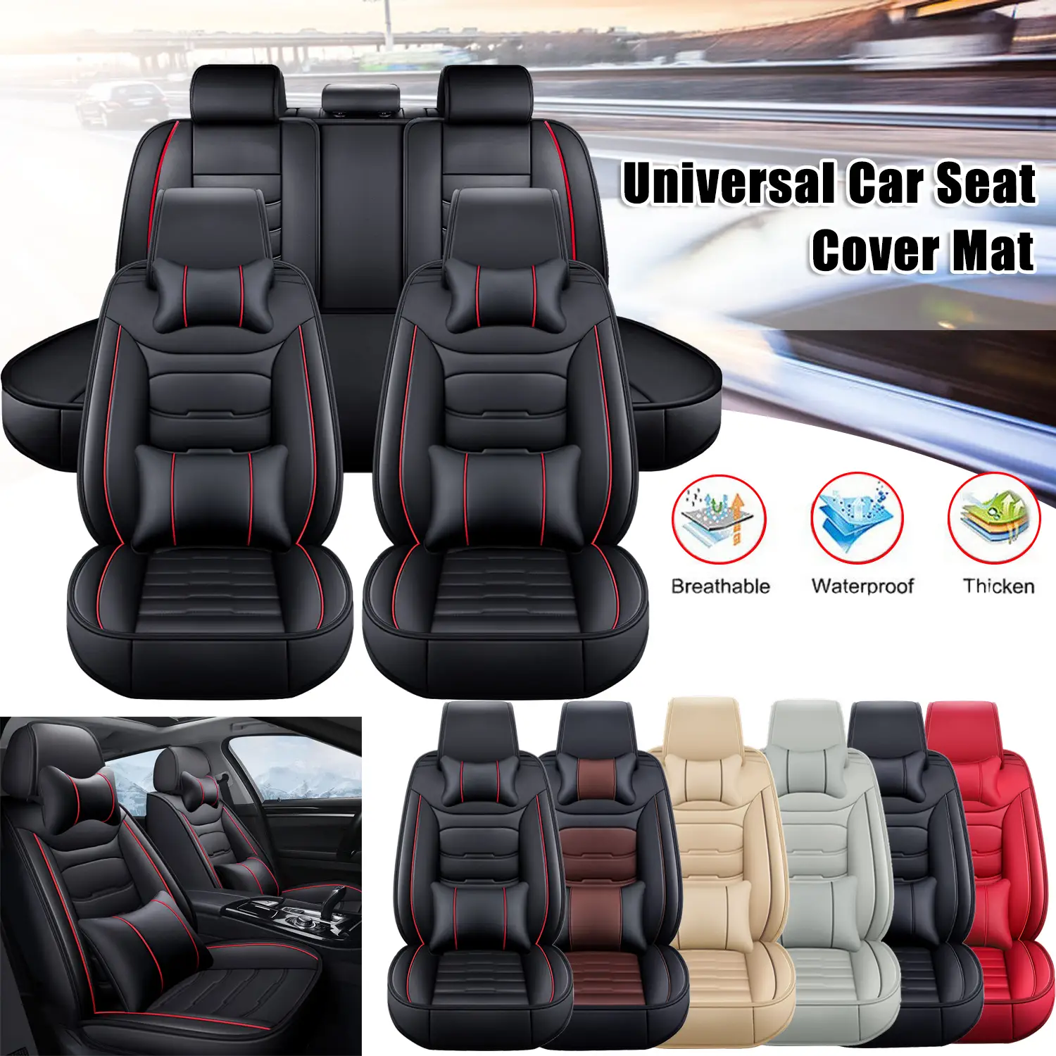 For Toyota Tacoma/ 4Runner/ RAV4 /Honda /Hyundai/Elantra/Tucson/Sonata/Accent/Car Seat Covers Full Set PU Leather Breathable Front Back Rear Seat Cush