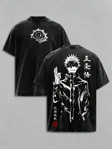 Gojo Satoru Tee Washed – Jujutsu Kaisen: Execution Shibuya Incident Compilation & Culling Game Prelude Vintage Oversized Heavy Cotton Anime Manga T-Shirt, Double Printed Retro Unisex Streetwear Graphic Top, Japanese Anime Merch for Sorcerer Fans