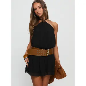 Khamira Halter Shirred Mini Dress Black