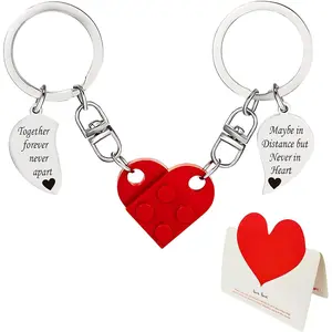 Brick Matching Couple Heart Keychains with Heart Anniversary Card, Heart  Set Valentine's Day Christmas Birthday Stuff Gifts for Couple Boyfriend, Girlfriend, Him, Her, Lovers,  Friends