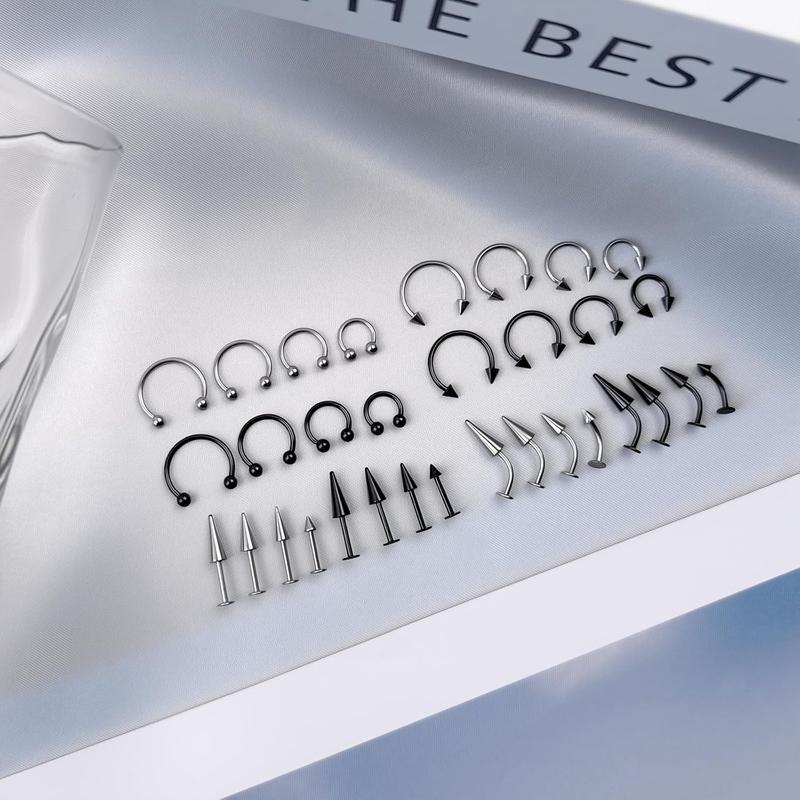 Spike Lip Rings Snake Bite   Vertical Labret  Monroe Lip Barbell Horseshoe Ring Snug Daith Rook Conch Tragus Helix Cartilage Earring for Women Men 32 count 16G