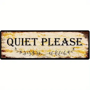 Vintage "Quiet Please" Metal Wall Sign - Rustic Distressed Aluminum Tin Sign 4x16 Inch, Retro Home Kitchen Bar Cafe Decor, No Electricity Needed, Easy Wall-Mounted Installation, Metal Wall Decor, Decorative Scrollwork