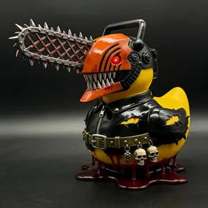 Resin Saw Duck Figurine, Horror Style Helmet Skull Decor, Desktop Hand Model, Unique Desk Ornament, Spooky Home Decoration