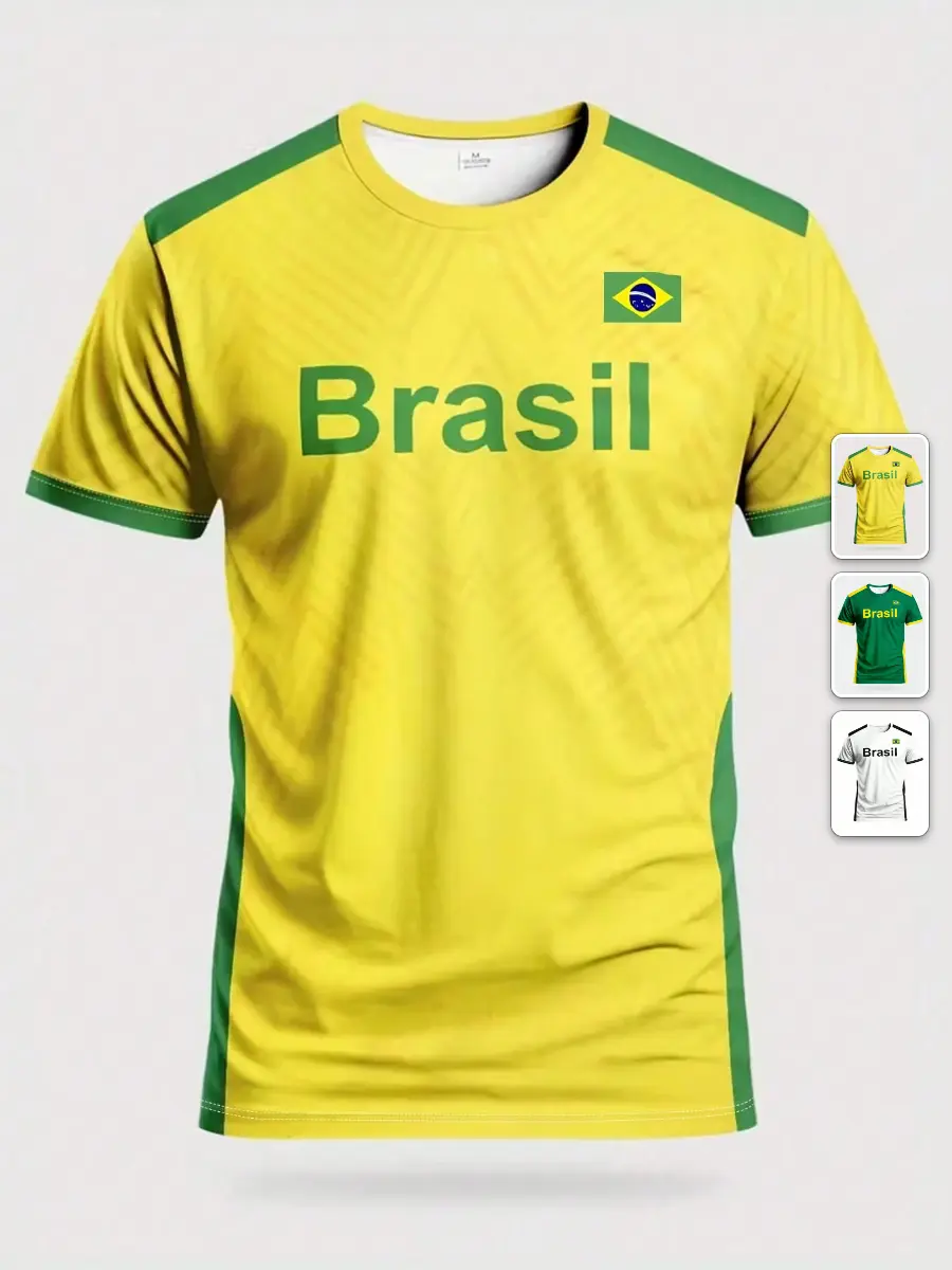 Brazil men's soccer jersey breathable crew neck game day training streetwear Brazil men's soccer jersey breathable crew neck game day training streetwear