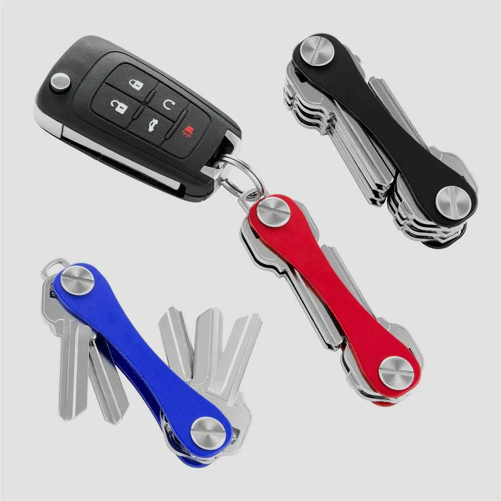 Durable Compact Metal Key Holder Organiser - Modern Square Design, Lightweight Everyday EDC Keychain, Noise-Free Silent Key Storage, 8.8 X 1.7 X 1.8Cm, Noise-Free Keys