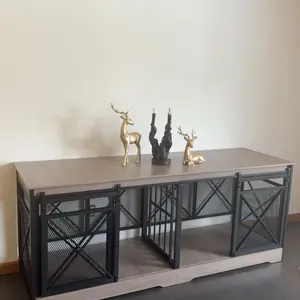 COZPAW Large Dog Crate Furniture, 48/52/71/78/86Inch Wooden Dog Kennel for XLarge Dogs, Heavy Duty Dogs Furniture Indoor Wire Dog Cage with Caster Wheels, Decorative Pet House End Table, Brown