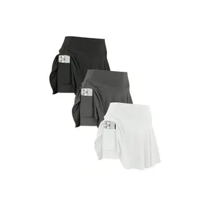 Imily Bela Plus size 3pcs/Set Women Sports Skirt, Casual High Waist Workout Yoga Pants, Running Skorts With Pockets