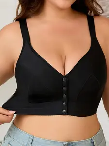 Front Button Wireless Bra for Plus Size - Back Smoothing Medium Support, Stretchy No Underwire Bralette, Easy On Off Everyday Comfort Underwear