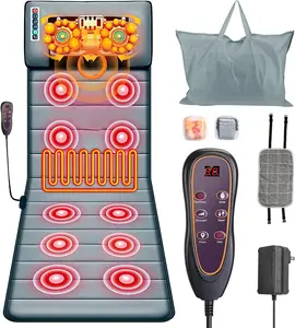 Full Body Massage Mat with Heat Two Earplugs- 10 Vibration Motors & 9 Modes,Back/Neck Massager Chair Pad, with Neck Pillow Timer Anti-Slip Bottom Gifts for Stress Relief ,stretch  mat