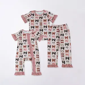 Western Pink Leopard Bow Print Girls Pajamas