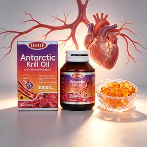DHOP Antarctic Krill Oil Softgels 30000mg, Natural Omega-3 Phospholipid Supplement with Astaxanthin, Easily Absorbed Daily Nutritional Support for Cardiovascular Wellness