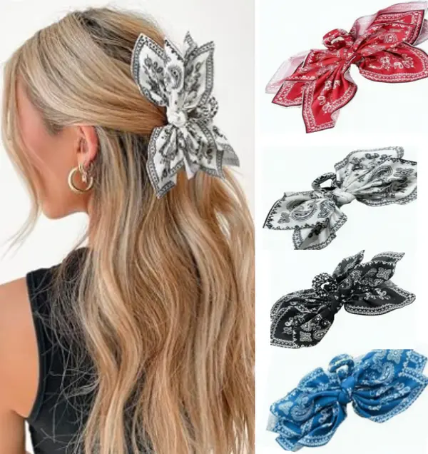 Bow Claw Clips Bow Hair Clips Black White Paisley 4PCS Big Hair Bows for Women Butterfly Styling Large Hair Clips for Thick Hair for Girls Hair Accessories for Teen Gifts for Ladies