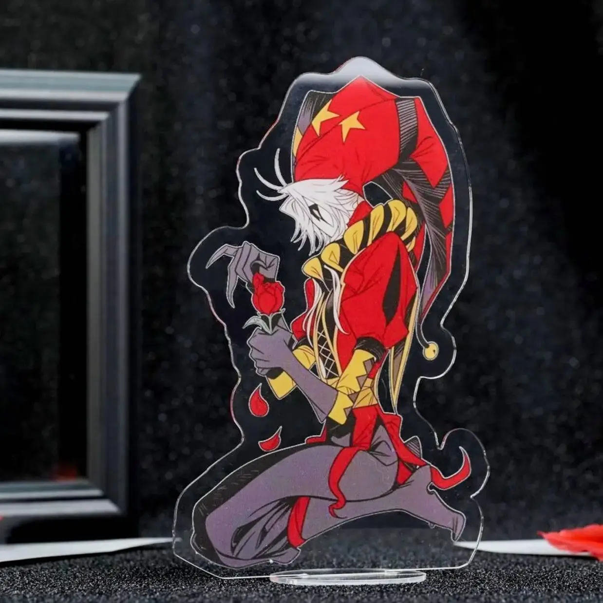 The Freak Circus Pierrot Acrylic Standee | 15cm Jester Rose Desk Decor | Collectible Fan Art
