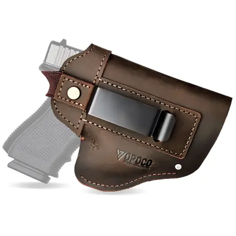 IWB/OWB Universal Leather Gun Holster for Men Women Right/Left Concealed Carry Holster Fits Glock 17/19/23/26/42/43X Taurus G2/G2C/G3C Sig P365 P320 Springfield Hellcat M&P 9mm Shield Most Size Pistol