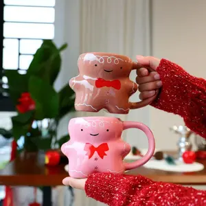 Cute Bear Ceramic Coffee Mug, Gingerbread Man Design, Couple Breakfast Cup, Adorable Animal Shaped Tea Cup, Perfect Gift Idea