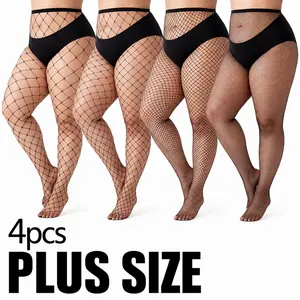 1/4-Pack Women's Plus Size Fishnet Tights Stylish Openwork Mesh Stockings SetEveryday Spring Wear Pantyhose Costume Black tights Outfits Fits Sheer Womenswear Spandex Party