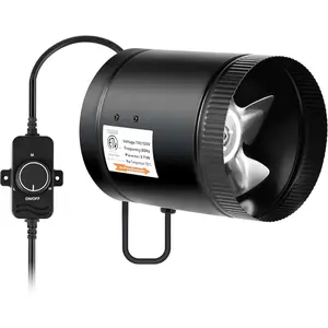 Inline Booster Duct Fan with Speed Controller, 6” 275 CFM Exhaust HVAC Ventilation Fan for Bathrooms, Kitchens, Workshops and Basements, Black