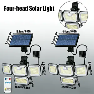 Remote-Controlled Street 4head LED Solar Motion Sensor Lights Outdoor Waterproof Security Wall Lamp 333 LEDs 3 Modes PIR Sensor IP65 Durable ABS Plastic Remote Control Human Sensing Road Lighting Garden Light 1/2/4PCS solar  outdoor  lights christmas