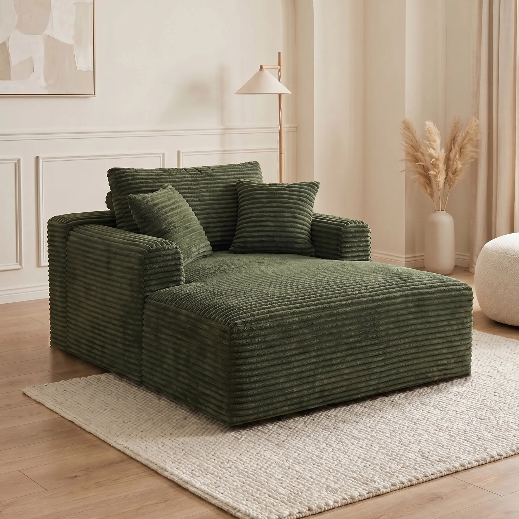 Luxury Corduroy Oversized Chaise Lounge Convertible Sofa Bed - High-Resilience Upholstery, Standard Armrests, 3 Matching Throw Pillows - 2-in-1 Convertible Living Room Furniture, Corduroy Floor Couch, Floor Sofa Bed for Compact Apartments