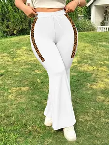 Four-Season Milk Silk Yoga Pants, Leopard Stripe Print, Casual Fashion Long Pants, Drawstring Waist, Wide Leg, Natural Waist, Running Sports, Athleisure Style Pants