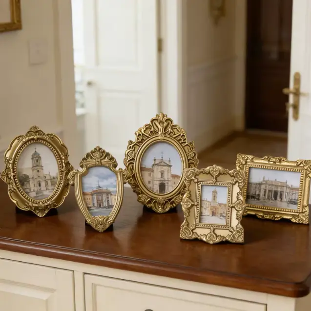 Miniature Picture Frames 5 Pcs Vintage Resin Small Photo Holders for Wall Table Decor Dollhouse Crafts Jewelry Display Gift Idea