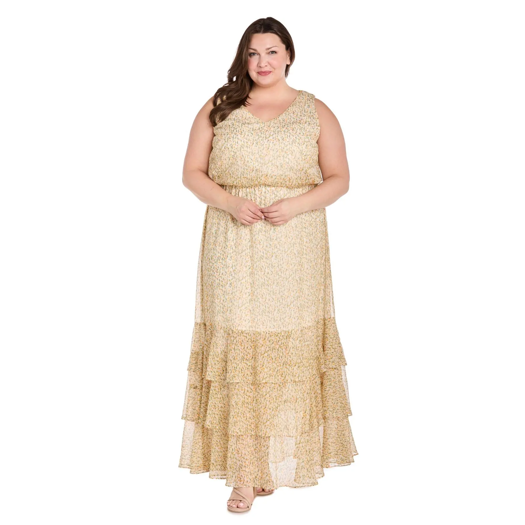 Yellow Floral Chiffon Maxi Dress with Ruffle Skirt - Plus - TikTok Shop