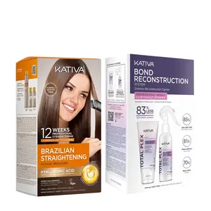 Kativa Brazilian keratin Hair Straightening Kit + Kativa Total Plex Repair Kit – Full Bond & Smooth Care System Anti Frizz Serum Vegetarian Hydrating Haircare