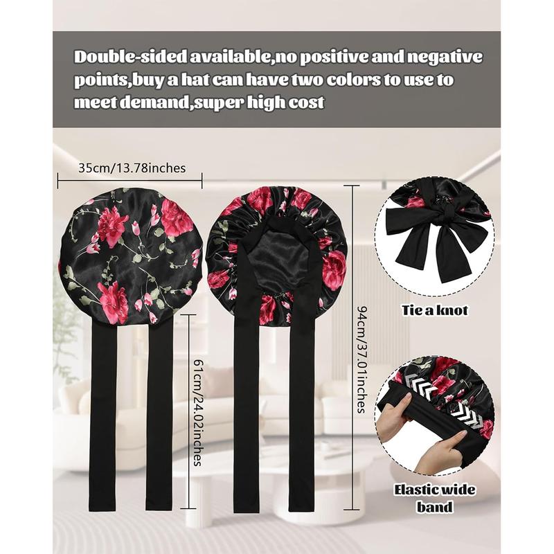 Satin Bonnet Bonnet for Sleeping Sleep Cap Double Layer Hair Bonnet with Elastic Tie Band for Curly Hair Night Cap