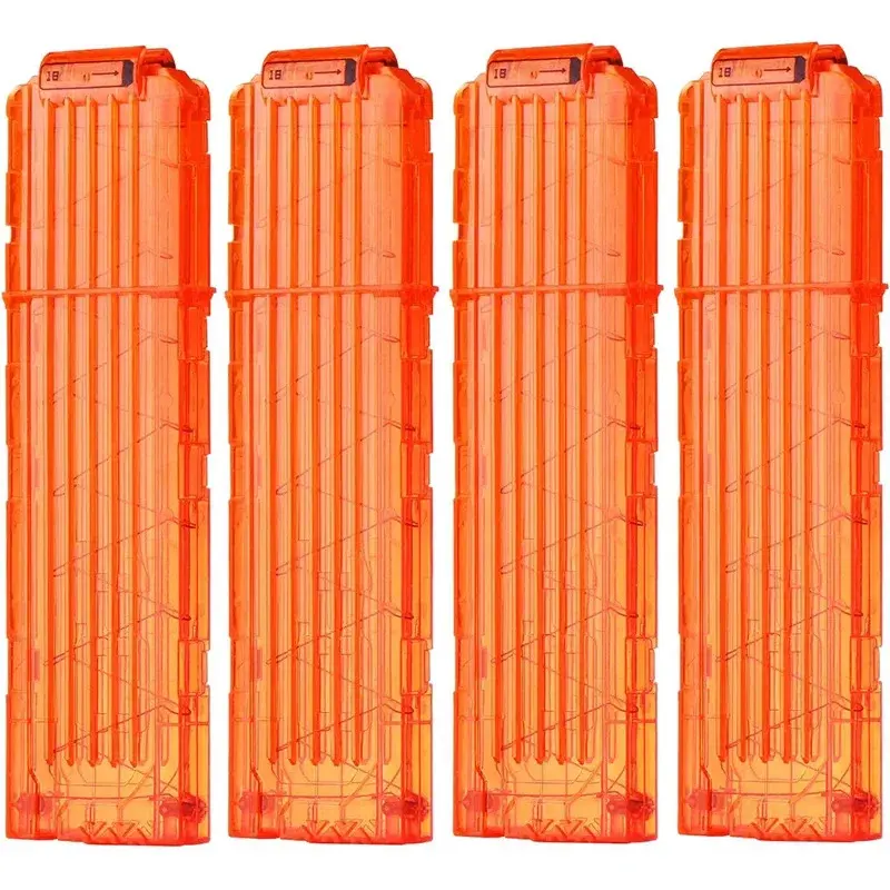 FRENSIT 4PCS Soft Bullet Clips 18 Bullets Dart Gun Clips Magazine Clip for Nerf Toy Dart Gun(Transparent Orange)