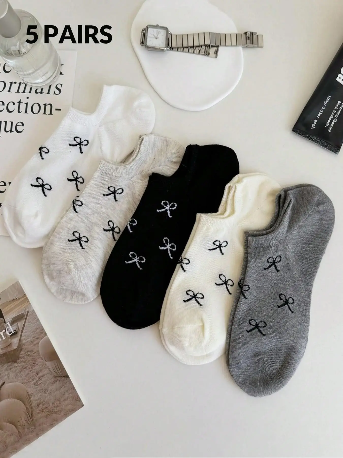 Women's Cute Low-Cut Boat Socks, Sweet Bowknot Design, Thin Breathable Soft, Spring Summer Wear, Everyday Casual Plain Ankle Socks, Ankle Solid Socks