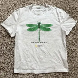 Gildan Men's and Women's T-shirt,National Geographic “why am I so fly” green dragonfly tee, Y2k Unisex Graphic Tees Gothic Grunge Emo Scene Amity Affliction Style Clothes Menswear Womenswear Streetwear