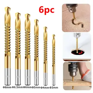 Drill and Saw Combo Twist Drill Bit Set for Electric Drills, 6pc High-Speed Steel Multi-Function Metal and Woodworking Grooving Serrated Drill,Plastic Metal Wood Hole