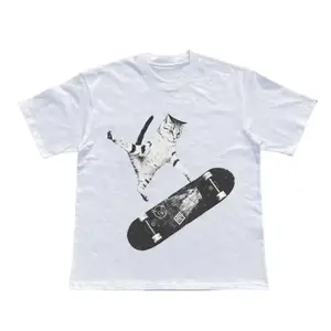 Skateboarding Cat T-Shirt, Cat Shirt, Animal Tee, Gifts Shirt, Unisex Vintage Graphic Tees Gothic Grunge Y2k Emo Scene Amity Affliction Style Clothes Men Women Streetwear