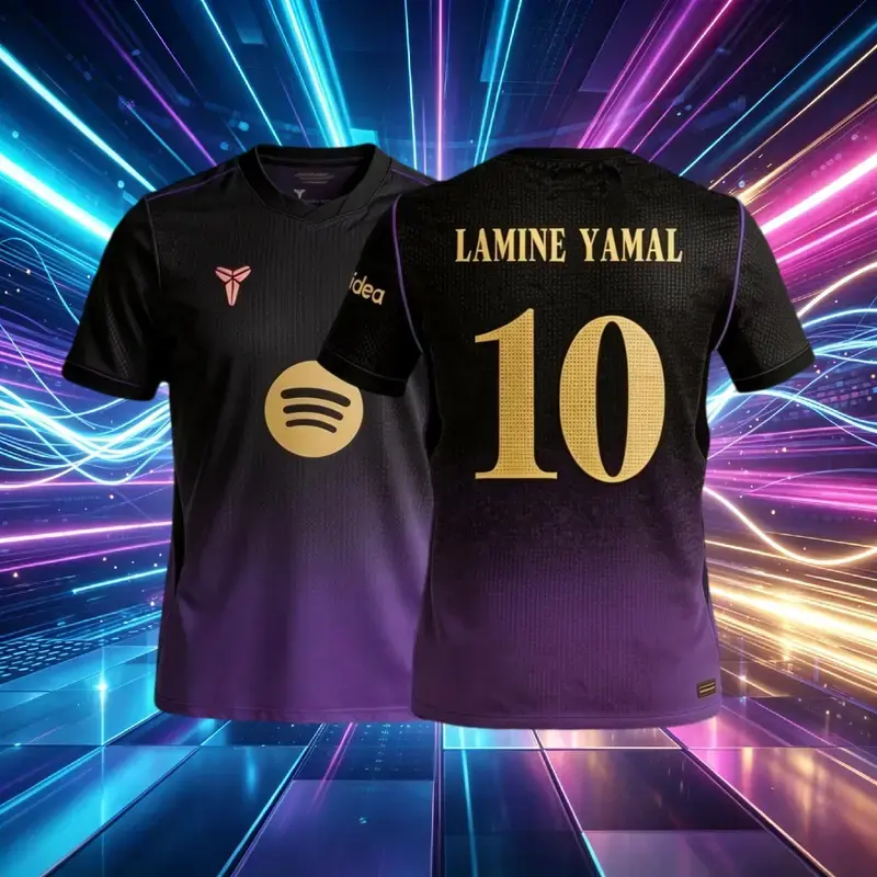 Lamine Yamal #10 26 27 Away Black And Purple Short Sleeve Soccer Jersey Fans Version
