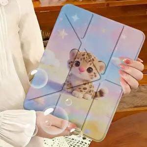 Triple Y-Shape iPad/tablet Case with Pen Holder, Cute Leopard Money Cartoon Design, Lightweight & Scratch Resistant, Perfect for Work & Travel