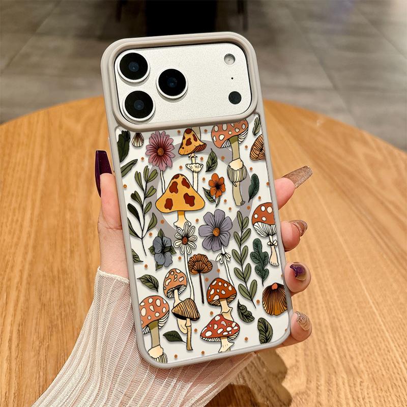 Mushroom & Wildflower Print Phone Case  Add A Touch Of Forest Charm & Playful Warmth To Your Daily Device Featuring Built-In Strong Magnet Ring Blending Smooth Macaron Texture With Secure Magsafe Compatibility For iPhone 17 16 15 14 13 12 11 X XS