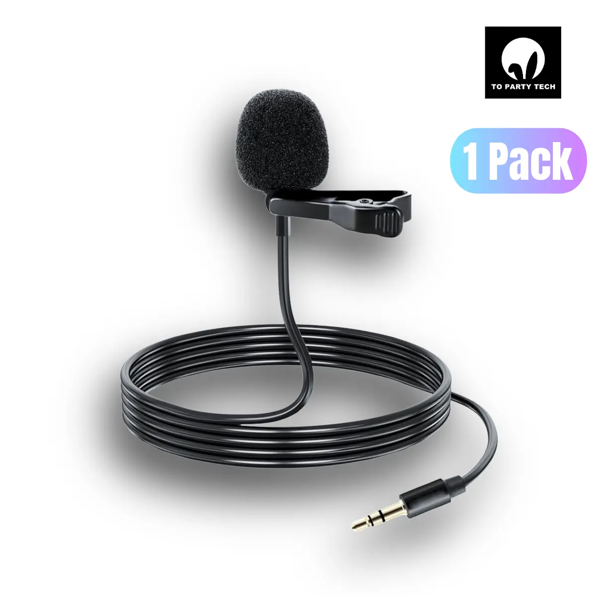 To Party Tech Professional 3.5mm Plug Wired External Lavalier Microphone - Clip-On Analog Audio Mic with Secure Connection for Podcast Setup, Filming Setup, Stage Use, 1 Pack Compatible with Smartphones, Recorders
