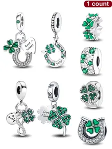 Four Leaf Clover Design Pendant, U-shaped Horseshoe Flower Theme Bead Pendant Accessory, DIY Jewelry Making Bracelet Gift for Women & Girls, Heart Design Charm, Beads Charms Accessories