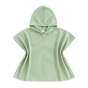 Kids Baby Boy Girl Hooded Beach Towel Wrap Bathrobe Solid Color Waffle Knit Swimsuit Cover Ups Bathing Suit Poncho