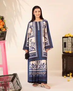Everyday Luxe by Mona – Navy Blue & Cream Silk Lawn 2pc Co-Ord Set | MES10