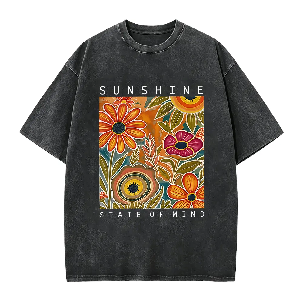 Sunshine State Of Mind Shirt Summer Hippie Boho Floral Graphic Tee For Women Colorful Flower Summer Beach Shirt Up To 4XL